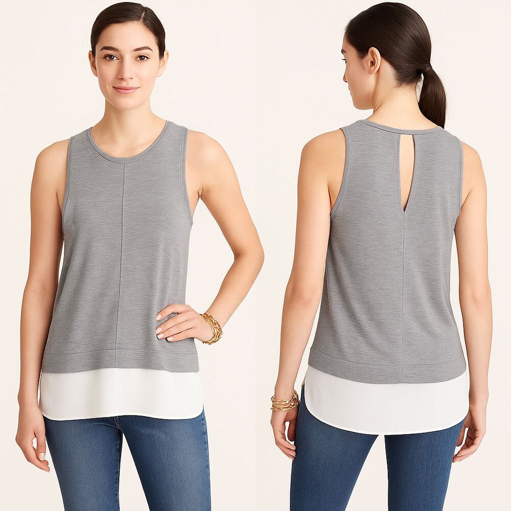J Crew Gray Tank With Blouse Style Bottom Keyhole Back Sz Medium